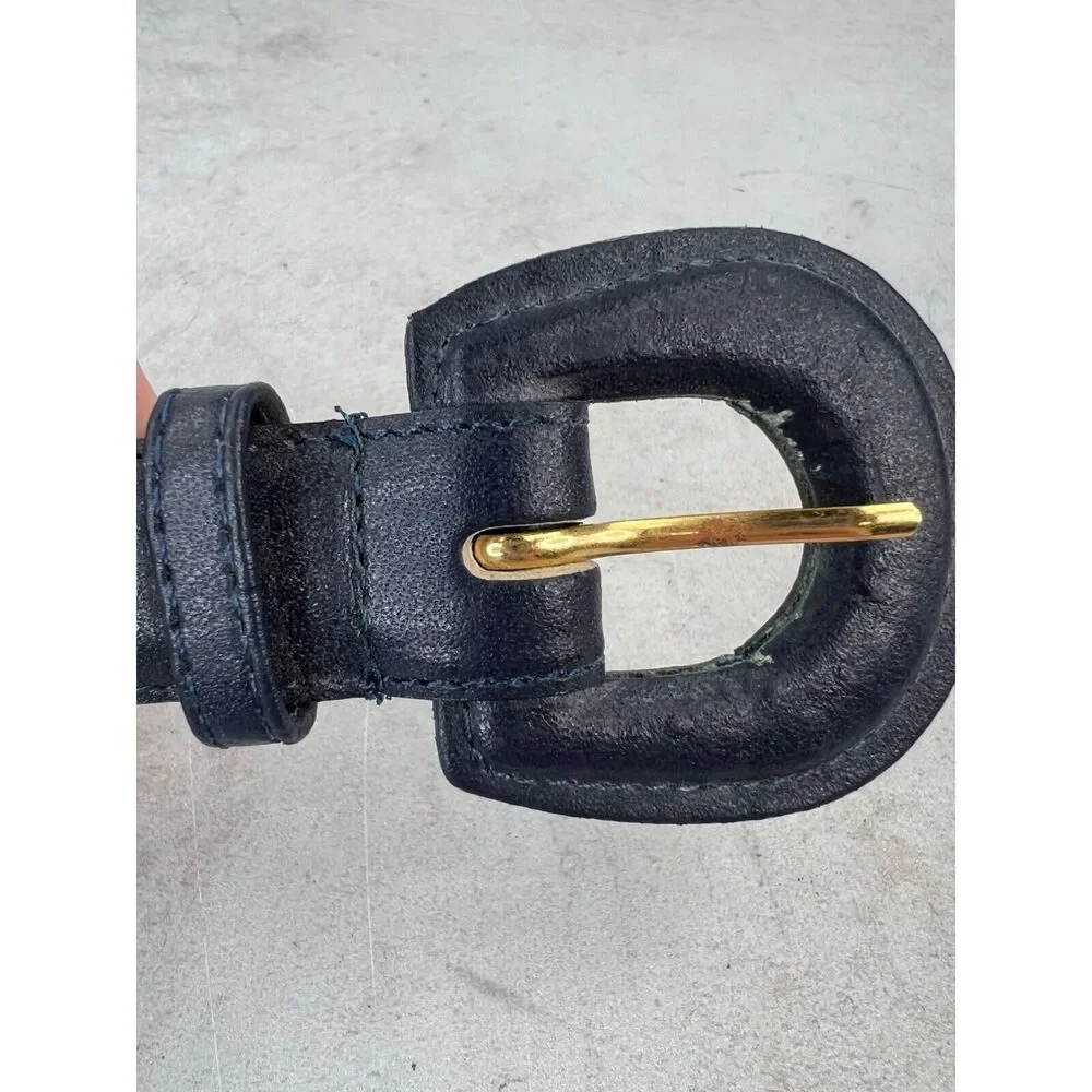 Genuine Leather Black Belt With Gold Buckle Size L‎ Made In Taiwan VTG 80s 90s
